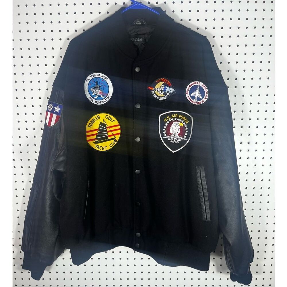 Burks Bay Vintage military patch leather bomber jacket size XXL